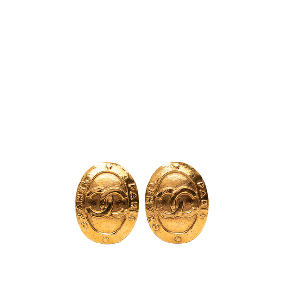 Pre-Loved Chanel Gold Plated CC Oval Clip on Earrings